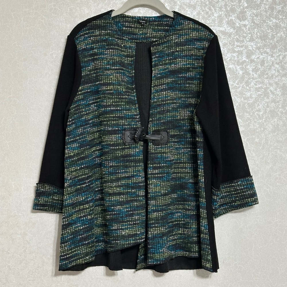 Shana Space Dye Textured Knit Toggle Closure Cardigan Jacket Black‎ Blue Boho S